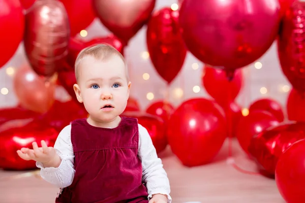 Valentine Day Concept Portrait Funny Little Baby Girl Thinking Something — Stock Photo, Image