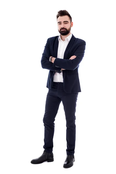 Full Length Portrait Young Bearded Businessman Isolated White Background — Stock Photo, Image