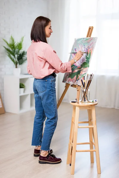 Art Creativity Concept Back View Young Woman Artist Painting Home — Stock Photo, Image