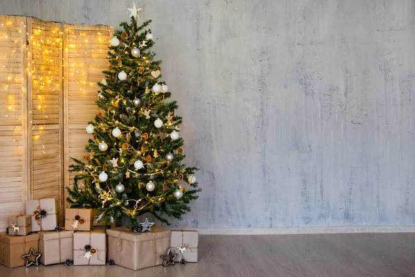 Natal Fundo Ano Novo Árvore Natal Montão Presentes Tela Dobrável — Fotografia de Stock