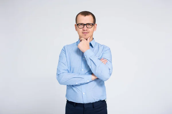 Retrato Hombre Negocios Joven Espacio Copia Sobre Fondo Gris —  Fotos de Stock