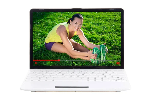 Concepto Blog Deportivo Mujer Deportiva Mostrando Entrenamiento Aire Libre Línea —  Fotos de Stock