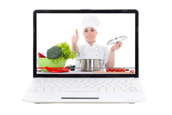 Food Video Blog Έννοια Laptop Blogger Βίντεο Στην Οθόνη Απομονώνονται — Φωτογραφία Αρχείου