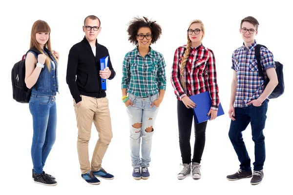 Group Teenagers Students Standing Isolated White Background — Stock Photo, Image