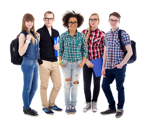 Bildungskonzept Gruppe Von Teenagern Oder Studenten Die Isoliert Auf Weißem — Stockfoto