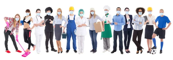 Coronavirus Pandemie Gesundheitsfürsorge Und Arbeitslosenkonzept Verschiedene Personen Schutzmaske Isoliert Auf — Stockfoto