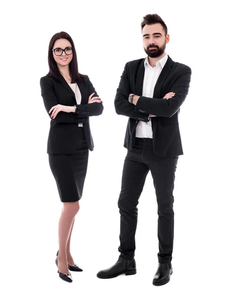 Junge Frau Und Mann Business Anzügen Isoliert Auf Weißem Hintergrund — Stockfoto