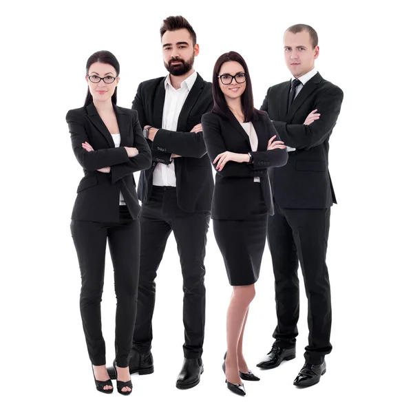 Teamwork Konzept Junge Geschäftsleute Schwarzen Anzügen Isoliert Auf Weißem Hintergrund — Stockfoto