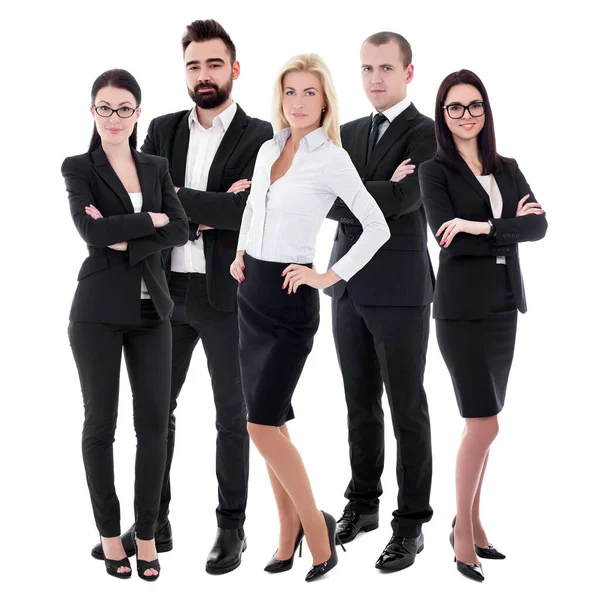 Successful Team Young Business People Black Suits Isolated White Background — Stock Photo, Image