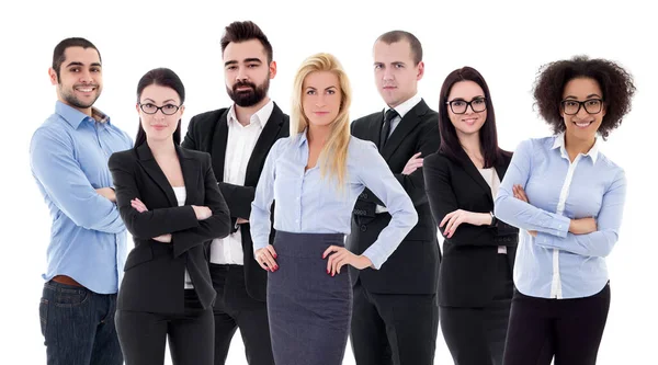 Group Portrait Young Successful Business People Business Suits Isolated White — Stock Photo, Image