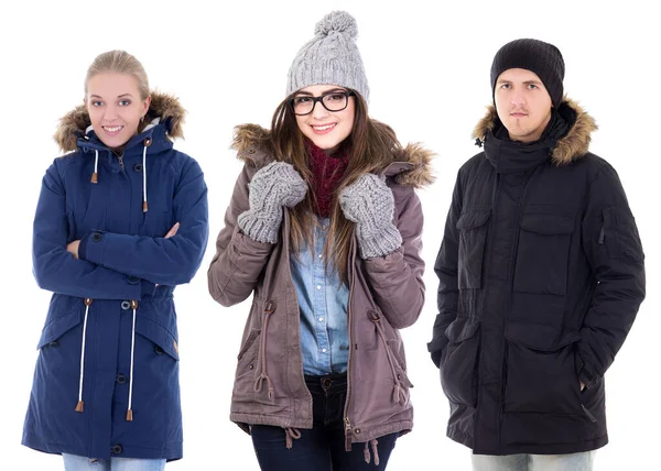 Молодые Люди Зимней Одежде Изолированы Белом Фоне — стоковое фото