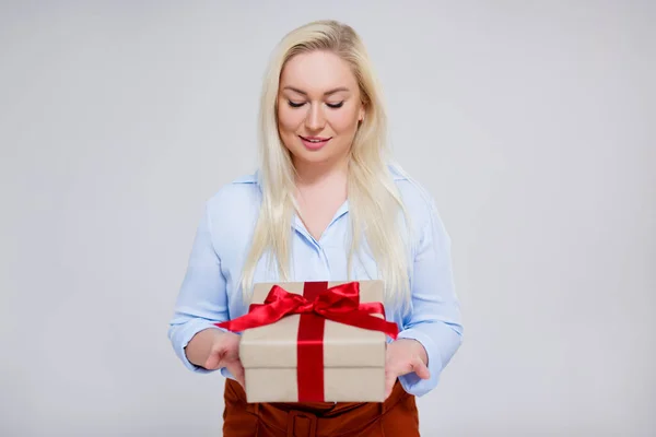 Dia Dos Namorados Conceito Natal Retrato Bela Elegante Size Mulher — Fotografia de Stock