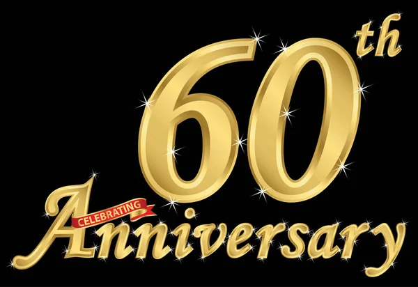 Celebrating 60Th Anniversary Golden Sign Vector Illustration — Stock Vector