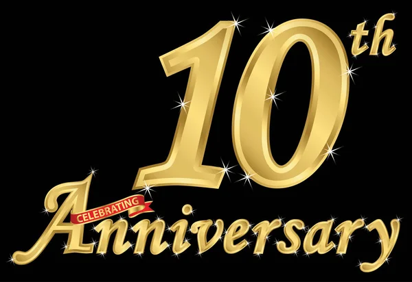 Viert 10E Verjaardag Gouden Teken Vector Illustratie — Stockvector