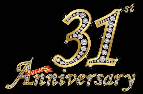 Célébration 31E Anniversaire Signe Avec Diamants Illustration Vectorielle — Image vectorielle