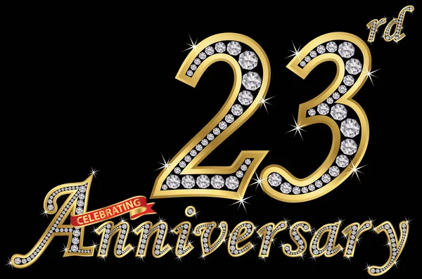 Celebrando Aniversario Signo Oro Con Diamantes Vector Ilustración — Vector de stock