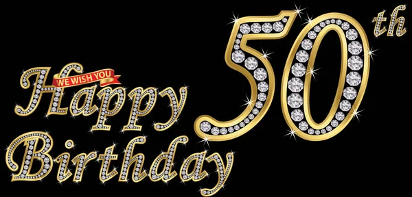 Jahre Happy Birthday Goldenes Zeichen Mit Diamanten Vektorillustration — Stockvektor