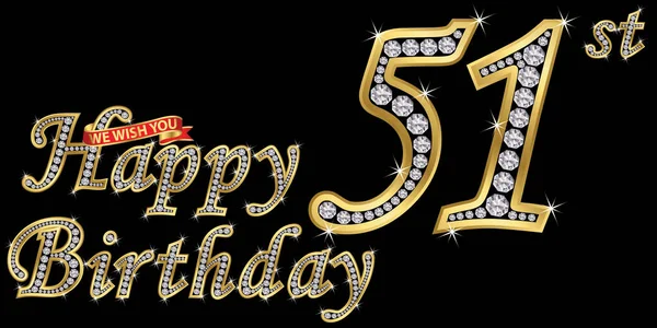 Jahre Happy Birthday Goldenes Zeichen Mit Diamanten Vektorillustration — Stockvektor