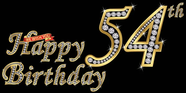 Jahre Happy Birthday Goldenes Zeichen Mit Diamanten Vektorillustration — Stockvektor