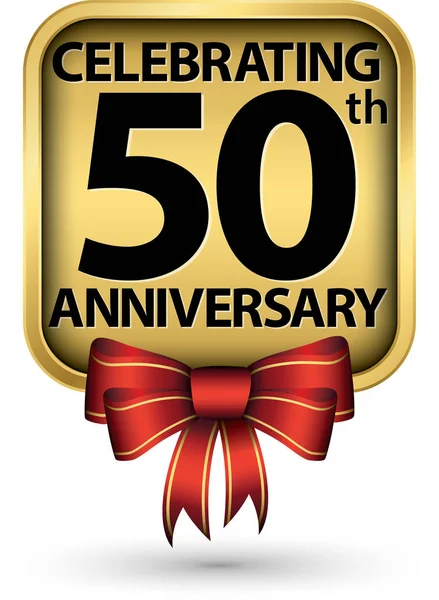Celebrando Años Aniversario Etiqueta Oro Vector Ilustración — Vector de stock