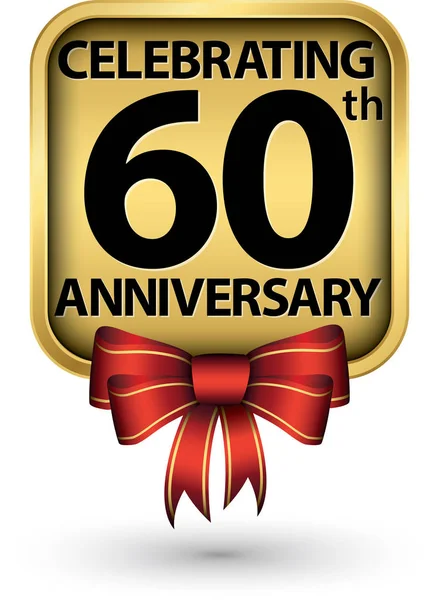 Celebrando Años Aniversario Etiqueta Oro Vector Ilustración — Vector de stock