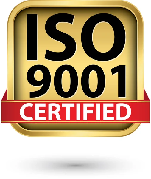 Iso 9001 Certifierade Gyllene Etikett Vektor Illustration — Stock vektor