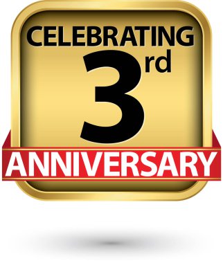 3 yıl yıldönümü altın etiket kutluyor, illüstrasyon vektör 