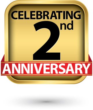 2 yıl yıldönümü altın etiket kutluyor, illüstrasyon vektör 