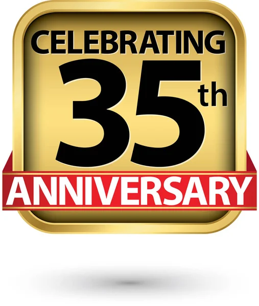 Celebrando 35O Aniversário Anos Etiqueta Ouro Ilustração Vetorial — Vetor de Stock