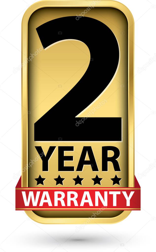2 year warranty golden label, vector illustration 
