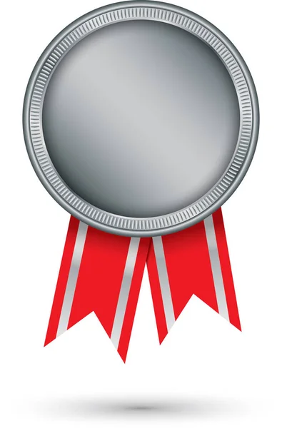 Medaglia Argento Con Nastro Rosso Illustrazione Vettoriale — Vettoriale Stock