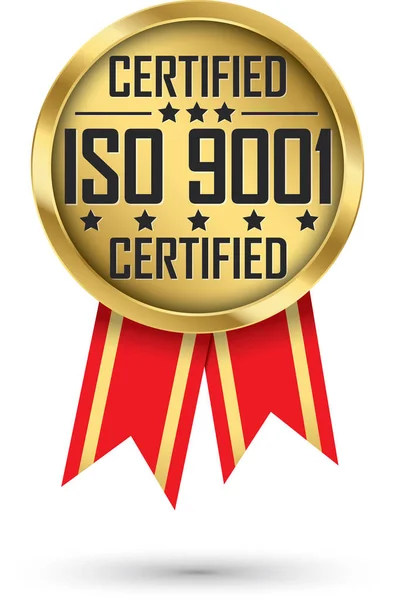 Iso 9001 Certifierade Guld Etikett Vektorillustration — Stock vektor