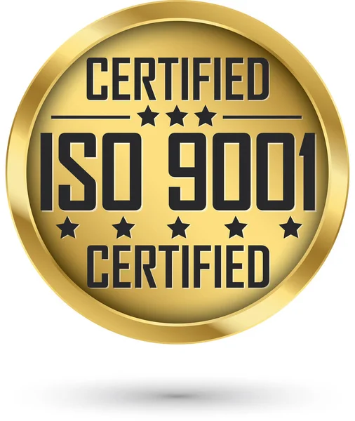 Iso 9001 Sertifikalı Altın Etiket Vektör Çizim — Stok Vektör