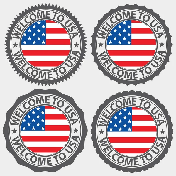 Bem-vindo ao conjunto de etiquetas dos EUA, ilustração vetorial —  Vetores de Stock