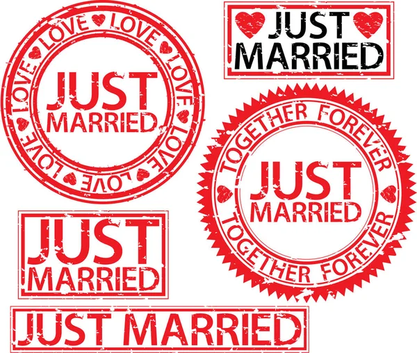 Just married stamp set, vector illustartion — Stock Vector