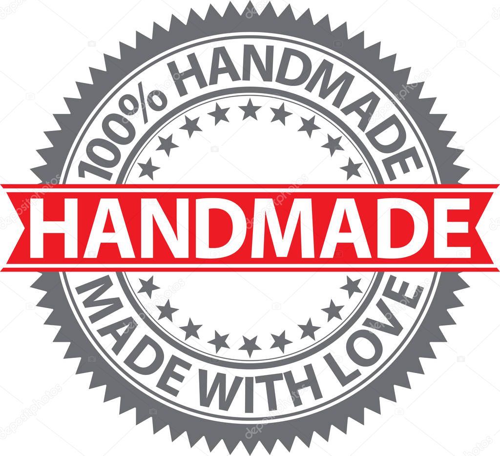 100% handmade label, made with love badge, vector illustration