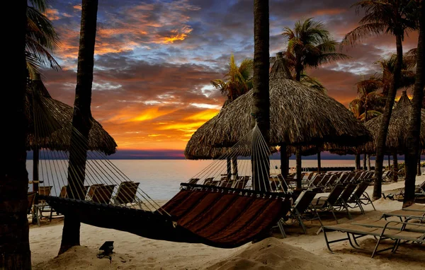 Beach Tropical Resort Vid Solnedgången — Stockfoto