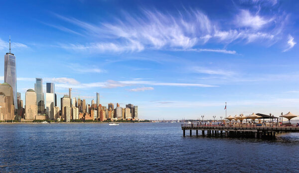 New York, NY, USA - March 22, 2014: New York City panorama with Manhattan Skyline over Hudson River.