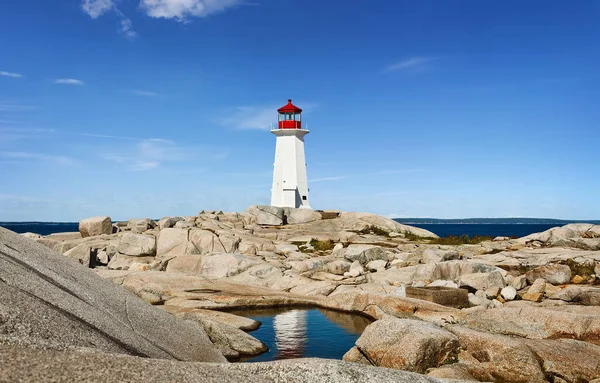 Panorama Över Nova Scotias Ikoniska Fyrtorn Peggys Cove Solig Dag — Stockfoto