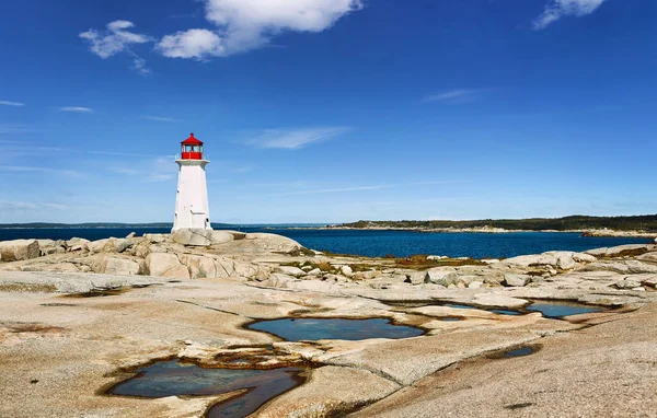 Panorama Novoskotského Kultovního Majáku Peggys Cove Slunečný Den — Stock fotografie