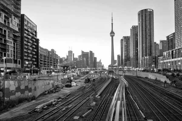 Blick Auf Toronto Innenstadt Und Turm Schwarz Weiß Über Die Stockfoto