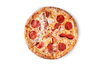 Beyaz arka plan üzerinde izole pepperoni pizza