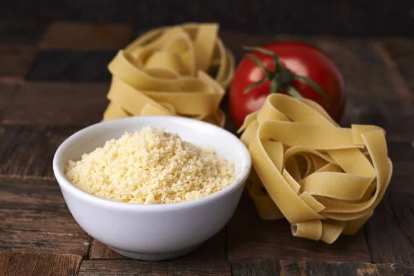 Dried cheese and fetuccini — Stock Photo, Image