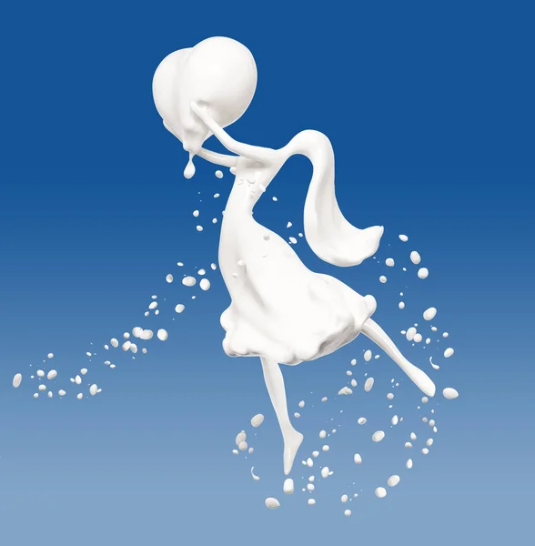 Splash süt ve kız arka plan 3d render izole