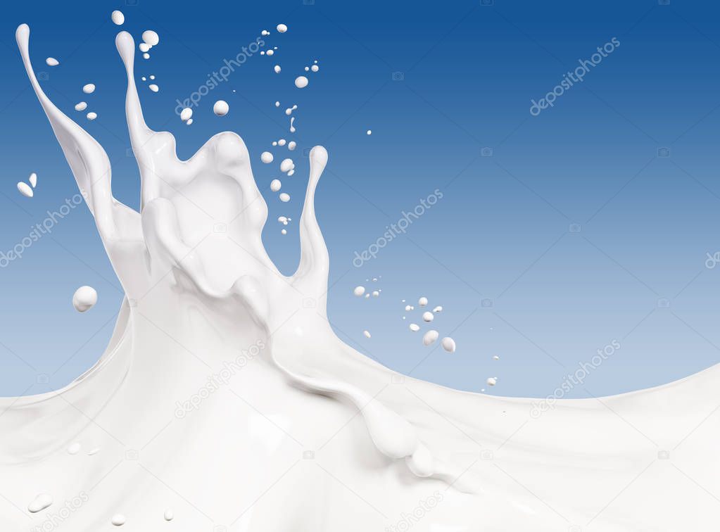 Splash milk abstract background, isolated 3d rendering