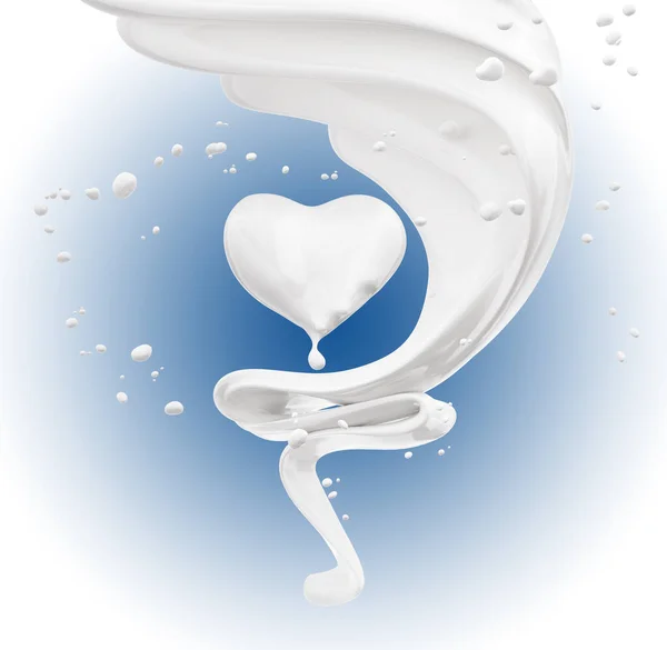 Αφηρημένα Φόντο Γάλα Splash Σοκολάτας Καρδιά Απομονωμένη Rendering — Φωτογραφία Αρχείου