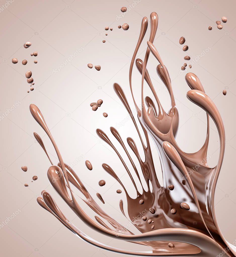 Splashing chocolate blob abstract background, isolated 3d rendering