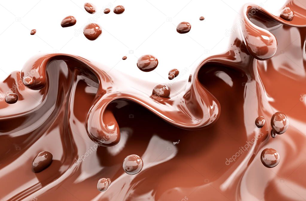 Splashing chocolate abstract background, isolated 3d rendering