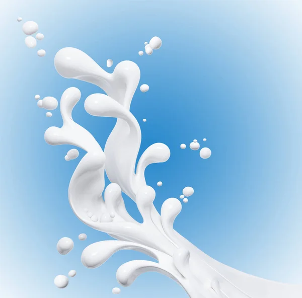 Milch Isoliert Rendering Und Spritzer Isoliert Auf Blauem Hintergrund Rendering — Stockfoto