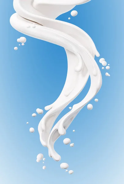 Γάλακτος Απομονωμένη Rendering Και Πιτσιλιές Που Απομονώνονται Μπλε Φόντο Rendering — Φωτογραφία Αρχείου
